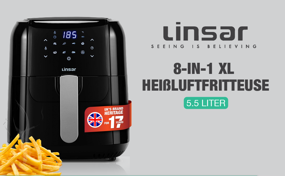 Фритюрниця Linsar з гарячим повітрям, 1.5 л, з таймером, регулюванням температури та автовимкненням, 1000 Вт