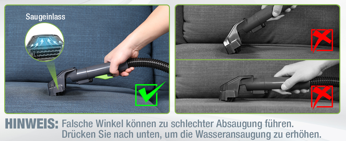 WORKPRO Мийний пилосос 450W 13kPa, 1.6L з миючим засобом та 2 насадками, для чищення килимів, меблів та авто