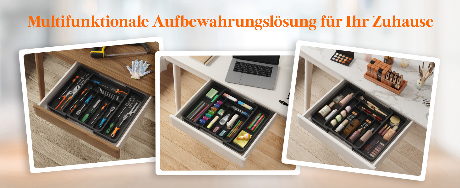 Органайзер для столових приборів Lifewit в шухляду, розсувний, пластиковий, 7-9 відділень, 38-50 см, чорний