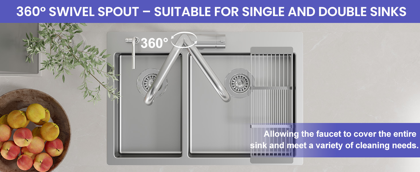 Змішувач кухонний висувний з нержавіючої сталі, 360° поворот, 4 режими, високий вилив, для мийки, ABS-розпилювач, G3/8 з'єднання (тільки для EU)