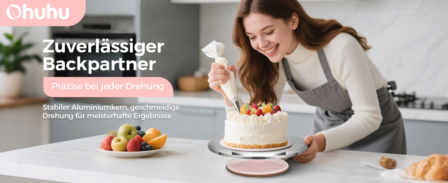 Ohuhu Поворотна платформа для тортів, 30 см, з лопатками та скребками, рожева | Для декорування та випікання