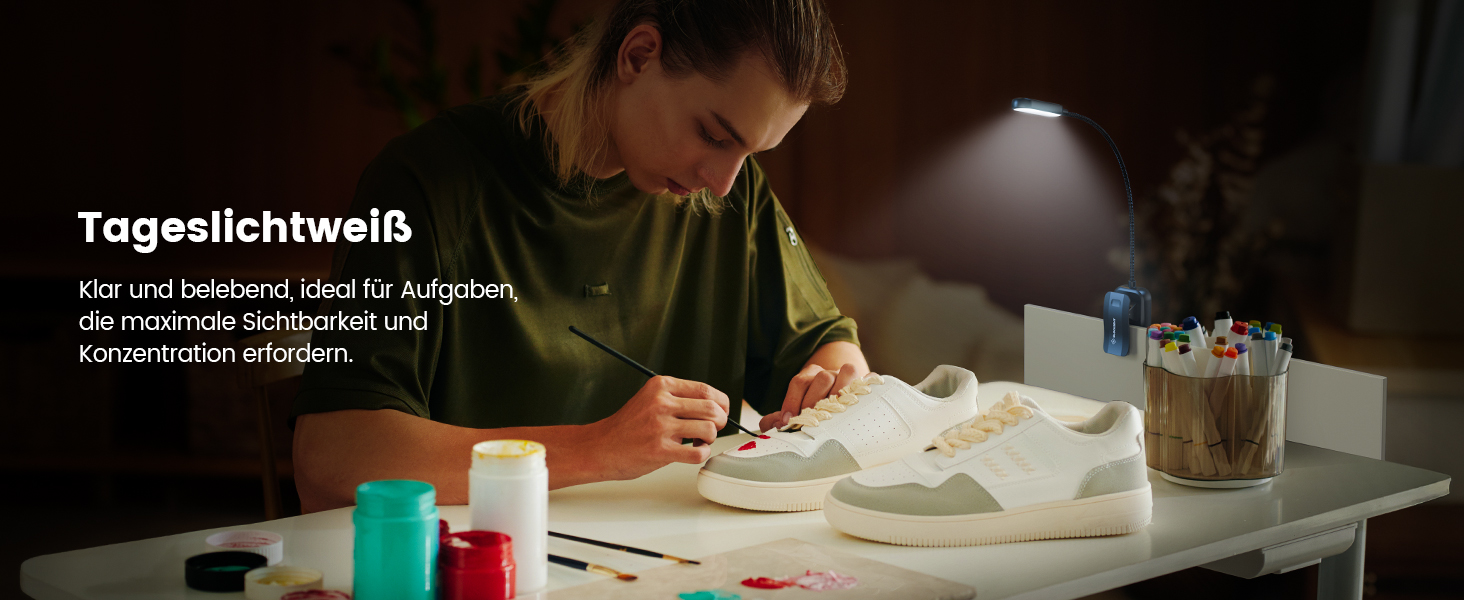 Світлодіодна лампа для читання Glocusent з кріпленням, 20 LED, USB, 5 режимів температури кольору, регулювання яскравості, гнучка на 360°, для читання в ліжку