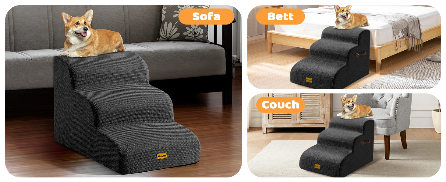 Сходинки для собак Gimars 30D: широкі, міцні, з антиковзким покриттям, 3 сходинки, 40 см, знімний чохол, чорний