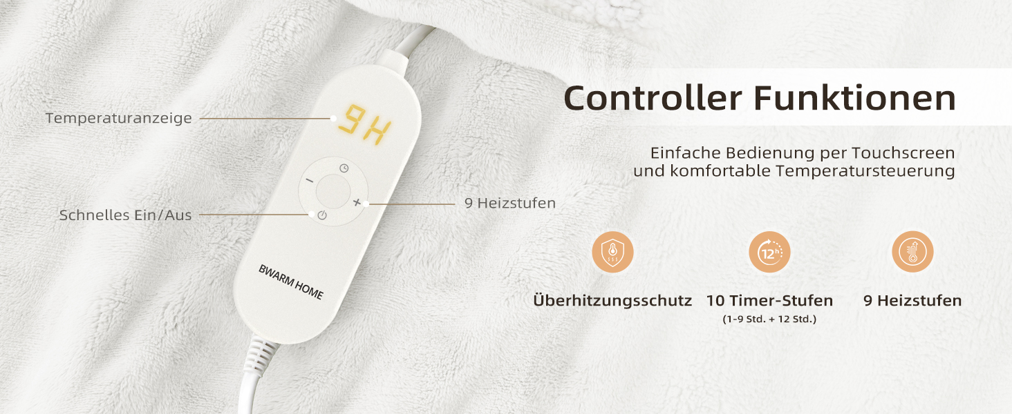 Електрична ковдра з підігрівом 130x180 см з таймером та захистом від перегріву, 9 режимів нагріву, функція пам'яті, для дому, офісу, ліжка