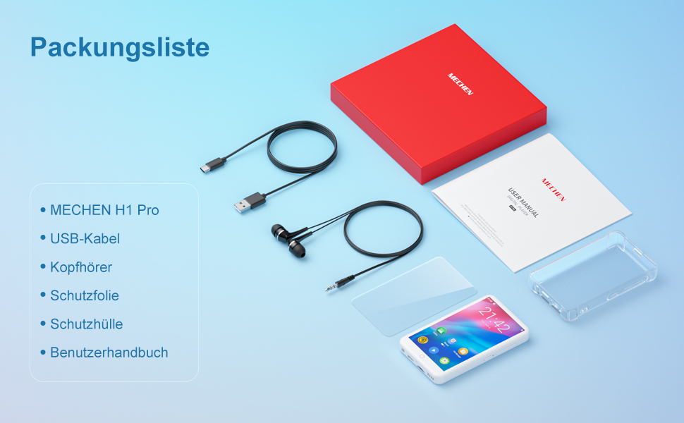 MP3-плеєр MECHEN на Android 9.0 з Wi-Fi та Bluetooth, 4-дюймовий сенсорний екран, підтримка Spotify, Amazon Music, Audible, радіо, білий колір — ідеальний для спорту, подорожей та дітей