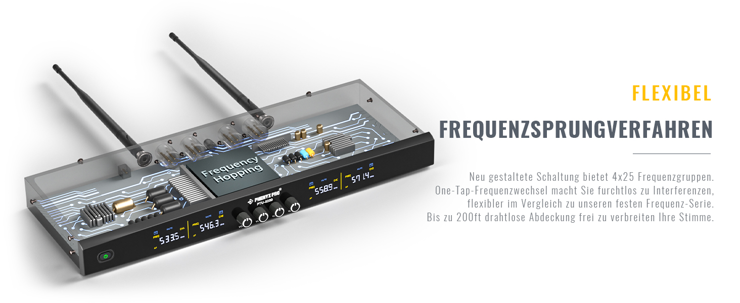 Набір бездротових мікрофонів Phenyx Pro PTU-5200: 4 динамічні мікрофони, UHF, 200ft, для співу, караоке, церкви, DJ