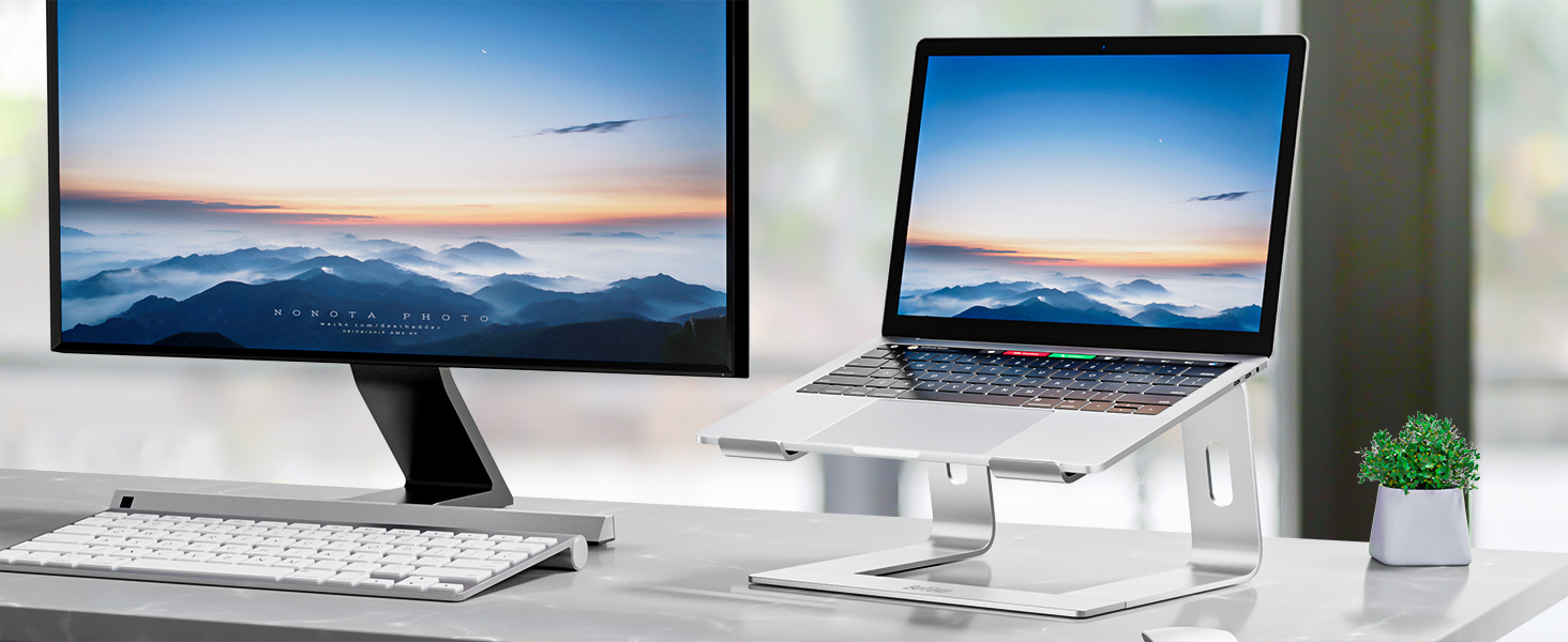 Adjustable Aluminum Laptop Stand - Ventilated Laptop Holder for 10-17 Inch Laptops, MacBooks, Dell, HP, Samsung, Acer - Silver