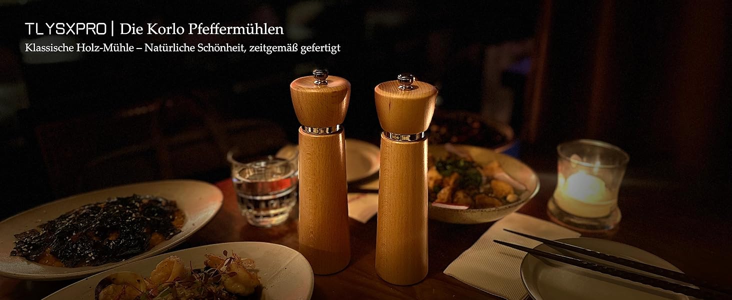 Набір для солі та перцю з дерева – 2 шт. Механічні млини для солі та перцю з регульованою керамічною жорновою системою, з акціїї, висота 21 см