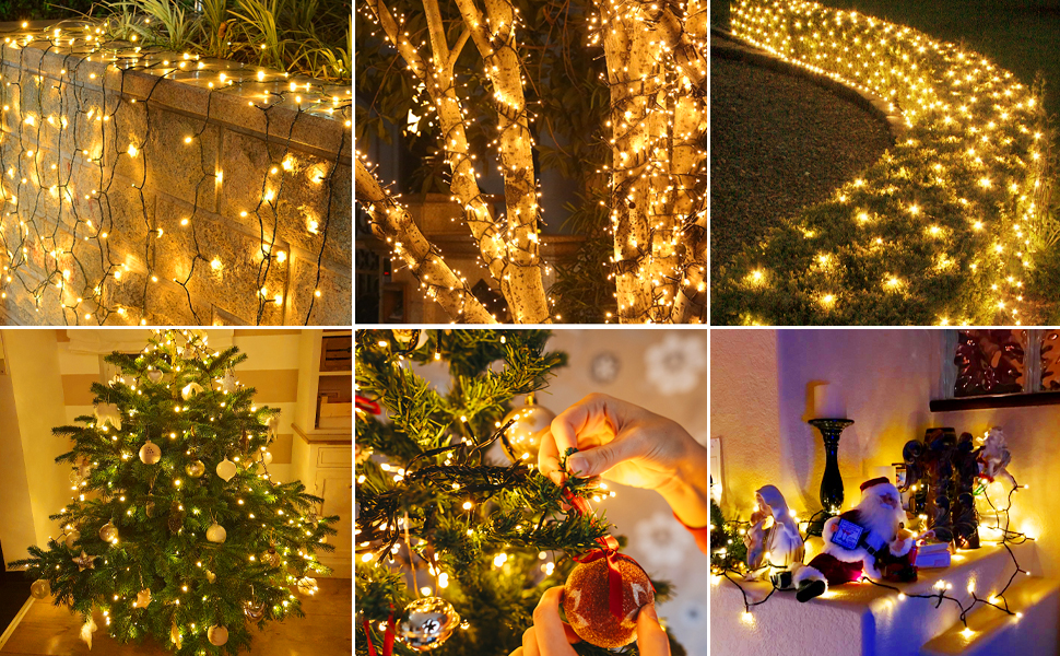 Льо́нточна гірлянда на Різдво, 20 метрів, 200 LED, з таймером, 8 режимів, вологостійка, тепле біле світло, для прикраси ялинки, саду, дому