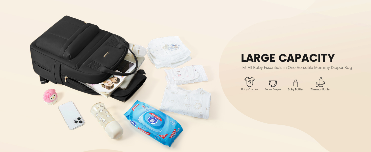 Рюкзак-переноска LOVEVOOK для мами та тата: рюкзак-сумка для догляду за дитиною з пеленальною підкладкою та ременями для дитячої коляски, чорний M