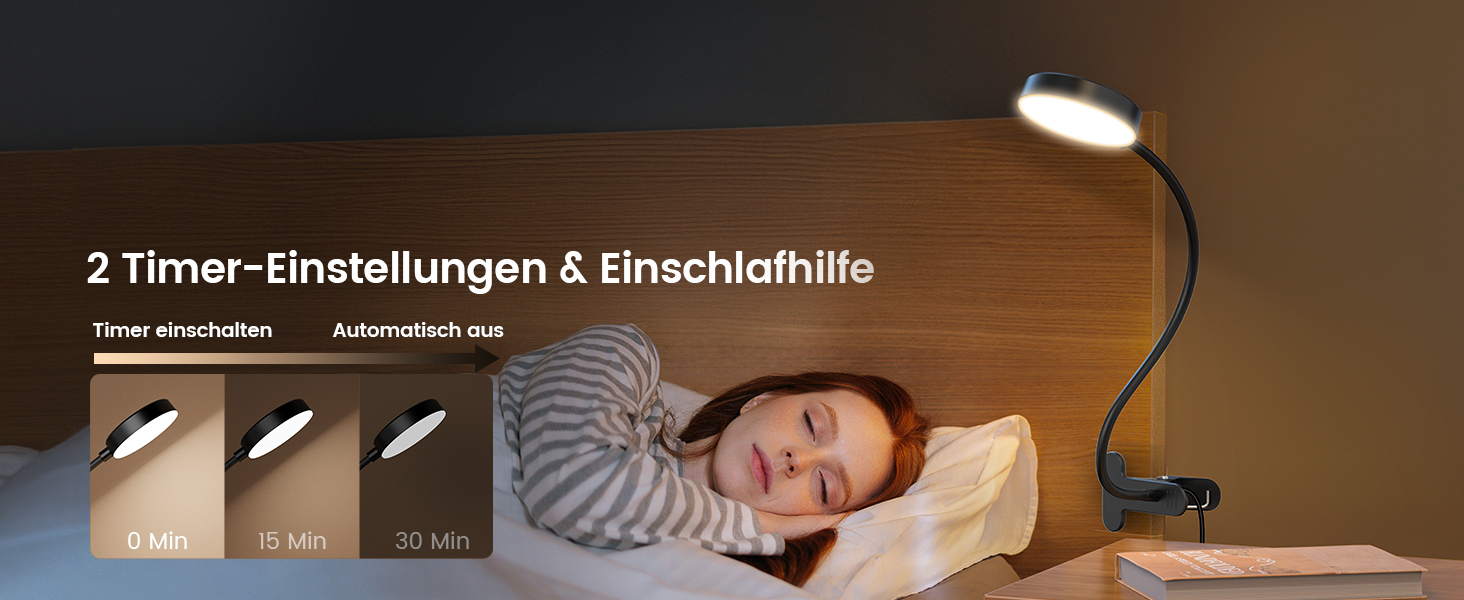 Світлодіодна приліжкова лампа Glocusent з кліпсою, 72 LED, 3 кольори, 5 рівнів яскравості, нічник, таймер, захист очей для читання, роботи (чорна з адаптером)