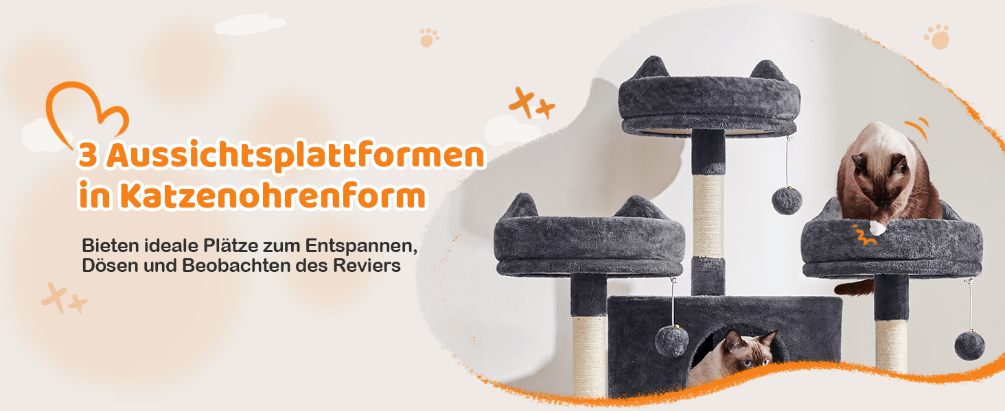 Котячий комплекс Yaheetech 174 см з 3 платформами та будиночком, бежевий