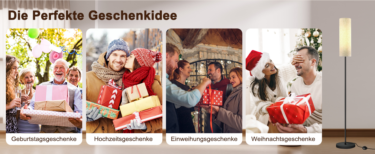 Стійка лампа для вітальні з 3 колірними температурами, 12W E27, бавовняний абажур, вимикач на нозі, LED диммер, підходить для спальні, читання, офісу (сучасний)