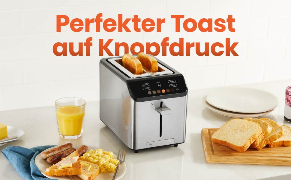 Тостер Chefman з цифровим керуванням, нержавіюча сталь, 2 слоти, 7 рівнів підсмажування, для тостів, багетів та розморожування