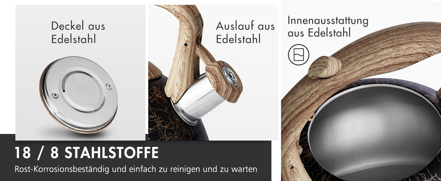 Електричний чайник Poliviar Moderne Induktion, 2.7L, нержавіюча сталь, чорне золото