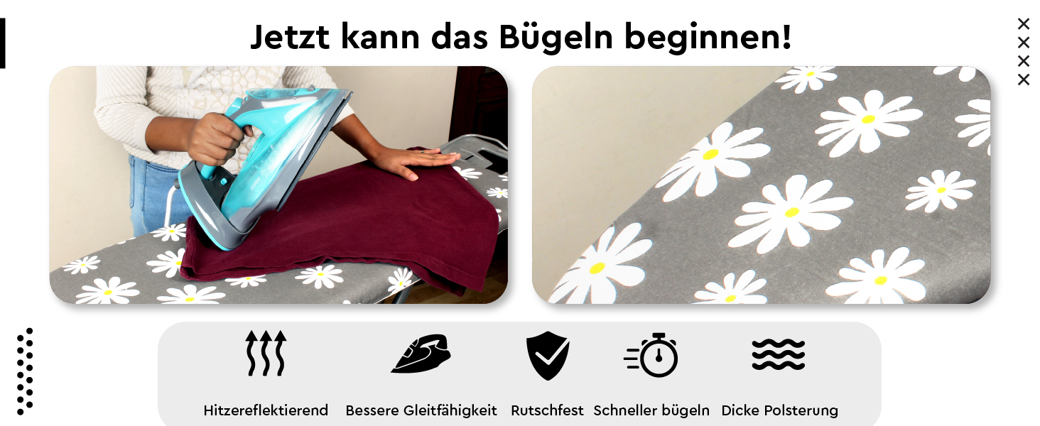 Чохол для прасувального столу Encasa XO з фетровою підкладкою 1 мм, посилений шнуром (підходить для стандартних прасувальних столів розміром 112x34 см), з тепловідбиваючим покриттям, з принтом - Сірі плитки M Сірі плитки