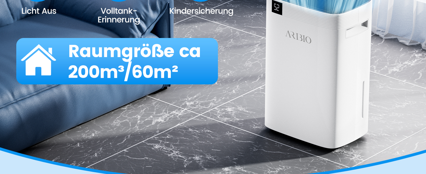 Електричний осушувач повітря 20 л/день з LED-дисплеєм, таймером та функцією відтавання, для квартир, ванних кімнат та підвалів