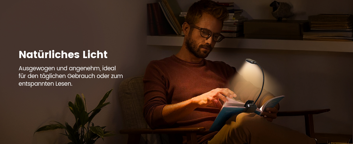 Світлодіодна лампа для читання Glocusent з кріпленням, 20 LED, USB, 5 режимів температури кольору, регулювання яскравості, гнучка на 360°, для читання в ліжку