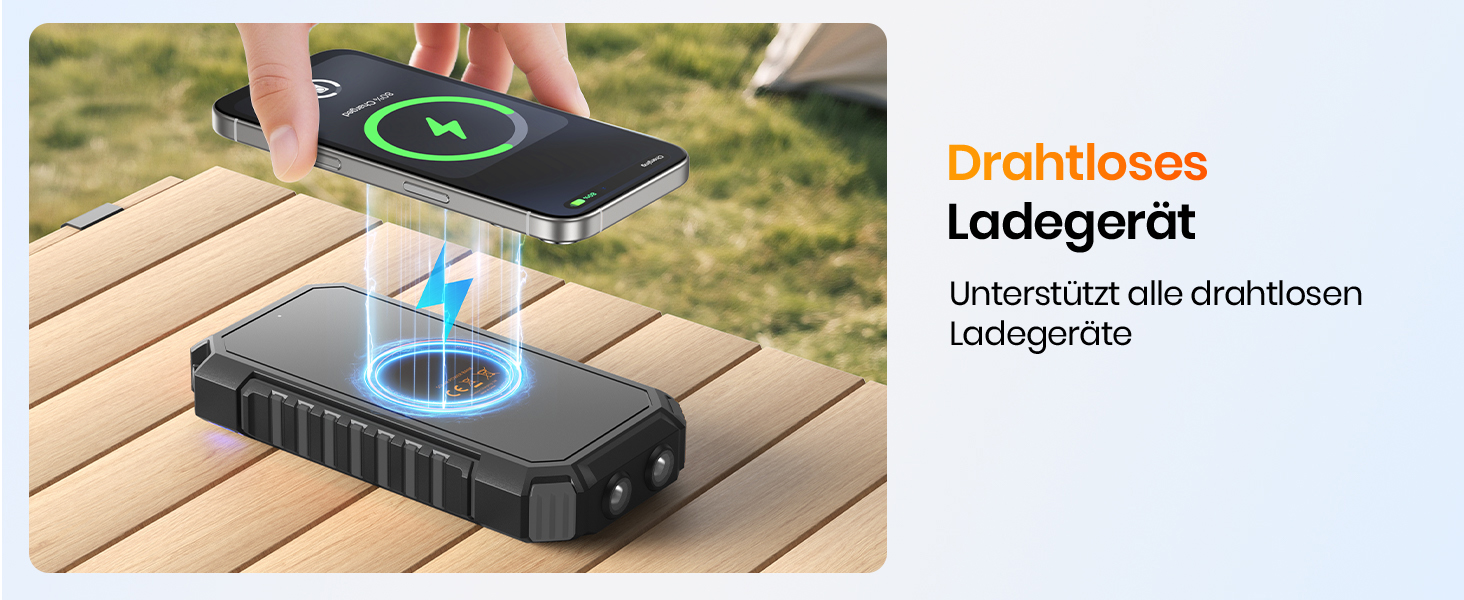 Power Bank ADDTOP 20000mAh сонячна, бездротова зарядка, USB-C, 3.0A, з ліхтариком для смартфонів та планшетів (чорний)