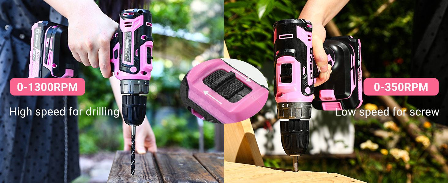 Акумуляторний шурупокрут DEKOPRO 20V 40 Nm: комплект з 2 акумуляторами, LED, 18+1 момент, для дому та DIY, рожевий