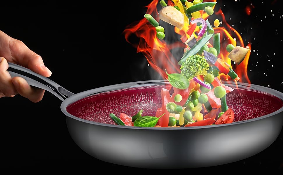 FIXLINE Black Forest Frying Pan - 28cm - RED Design - Scratch-Resistant Coating - PTFE-Free - Compatible with All Cooktops (including Induction) - Oven Safe up to 250°C - Easy Cleaning - Ideal Gift