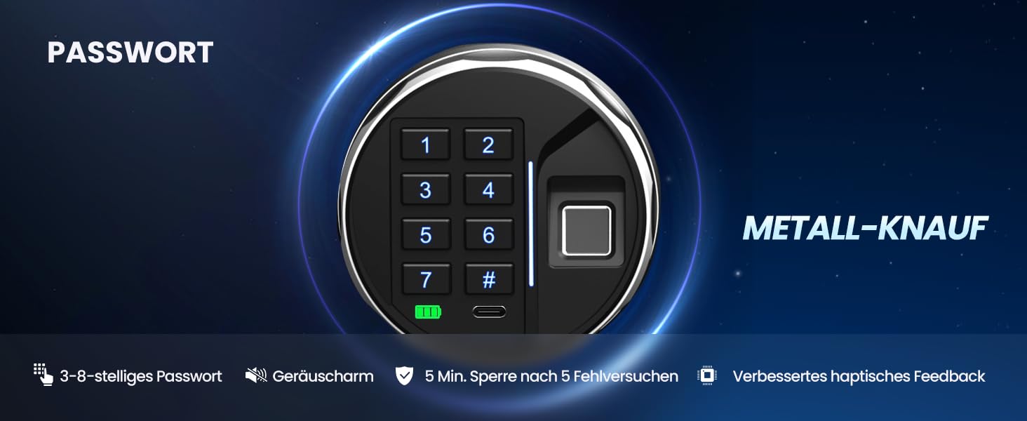 Сейф Grimtron з біометричним сканером відбитків пальців, 22л, LED-підсвічування, тихий режим, антивандальний, з нержавіючої сталі, чорний