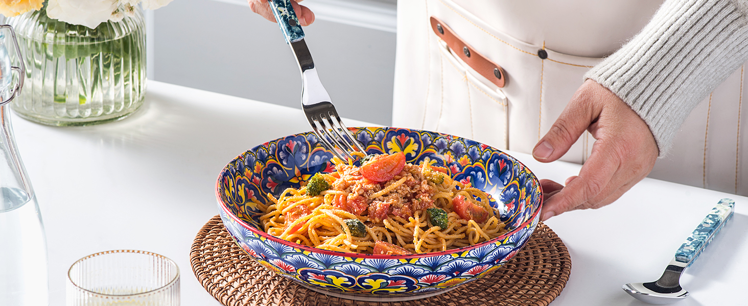 Набір салатників та тарілок HENXFEN з порцеляни (4 шт.) - 1330 мл, богемський стиль