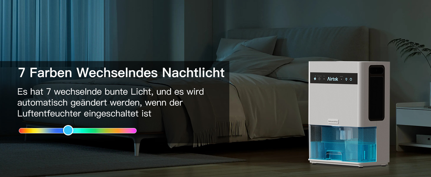 Електричний осушувач повітря Airtok 3000 мл, 35 м² для спальні, підвалу, з таймером, авторозморожуванням, 7 кольорів підсвічування