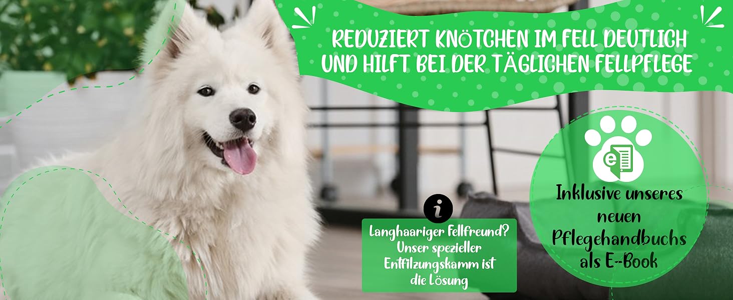 Інструмент для розплутування шерсті Profi Entfilzungsmesser 2.0 для собак та котів - видаляє ковтуни та вузли, підходить для короткої та довгої шерсті, для тварин будь-якого розміру. Округлена клинка + Е-book по догляду за шерстю, 10 клинків