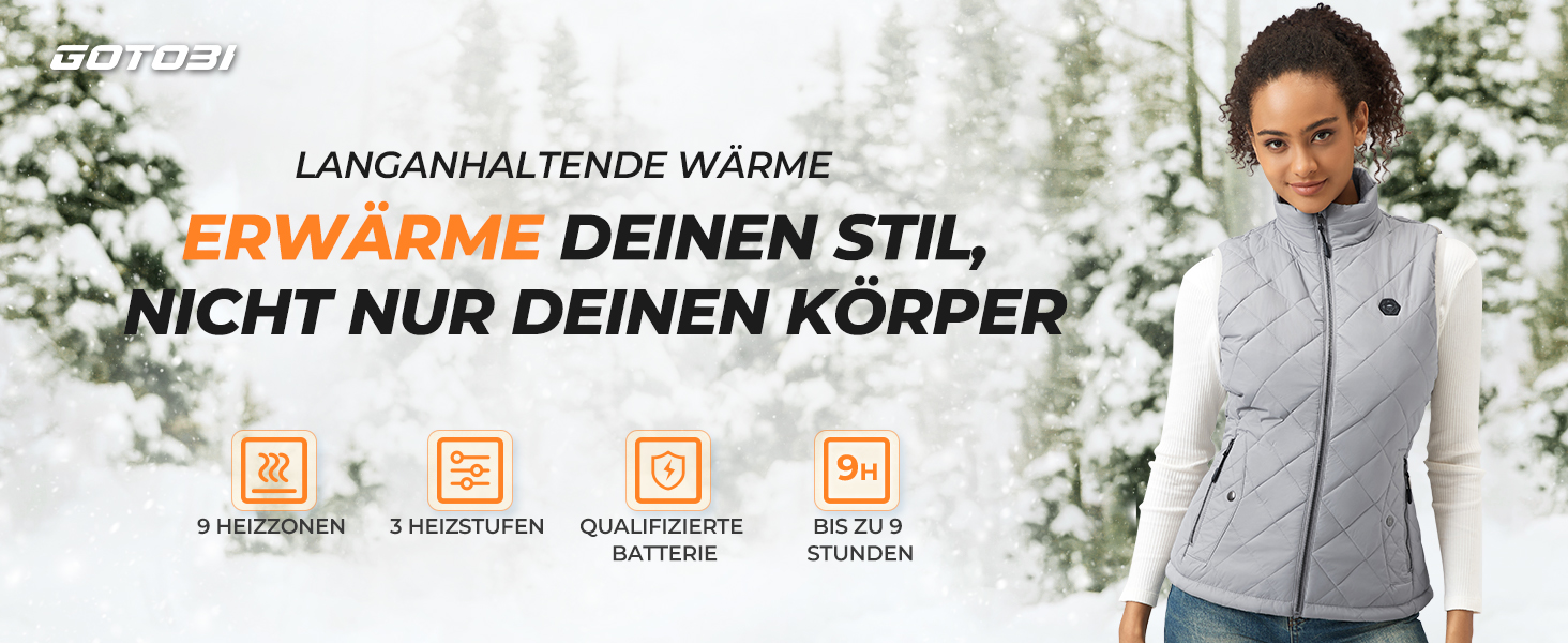 Жіночі грілки Heizwete з акумулятором 16000mAh 7,4V - 9 зон нагріву, 3 температурні режими, для активного відпочинку (сірий, S)