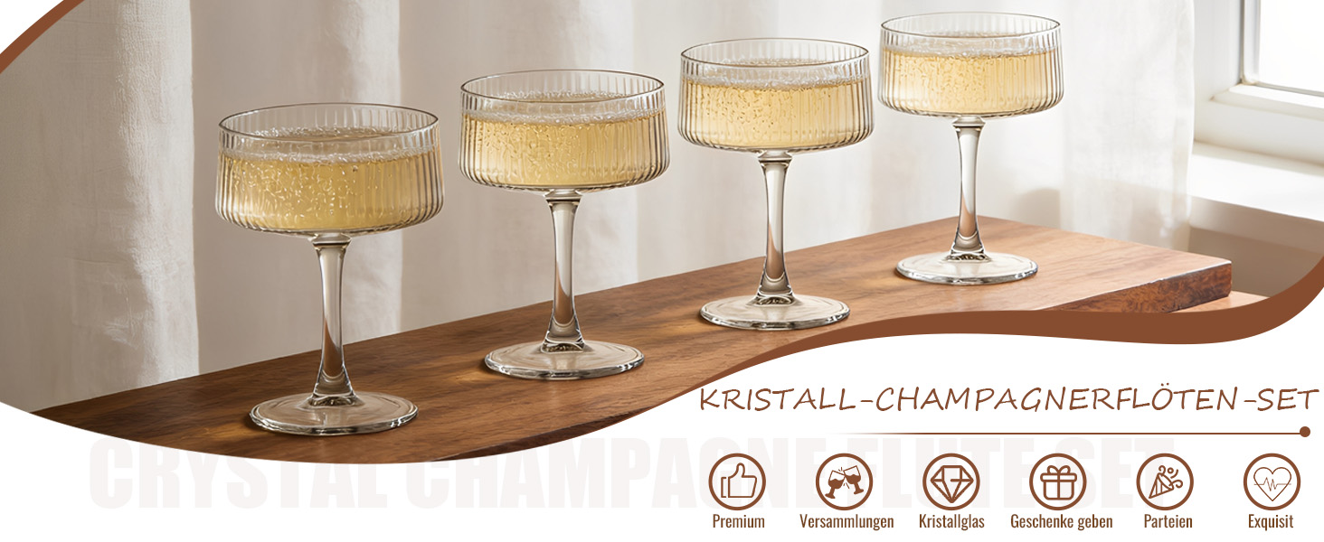 Бокали для Мартіні Crystal Coupe 4 шт, 226.8 г, ручної роботи для коктейлів, шампанського, Маніхетена