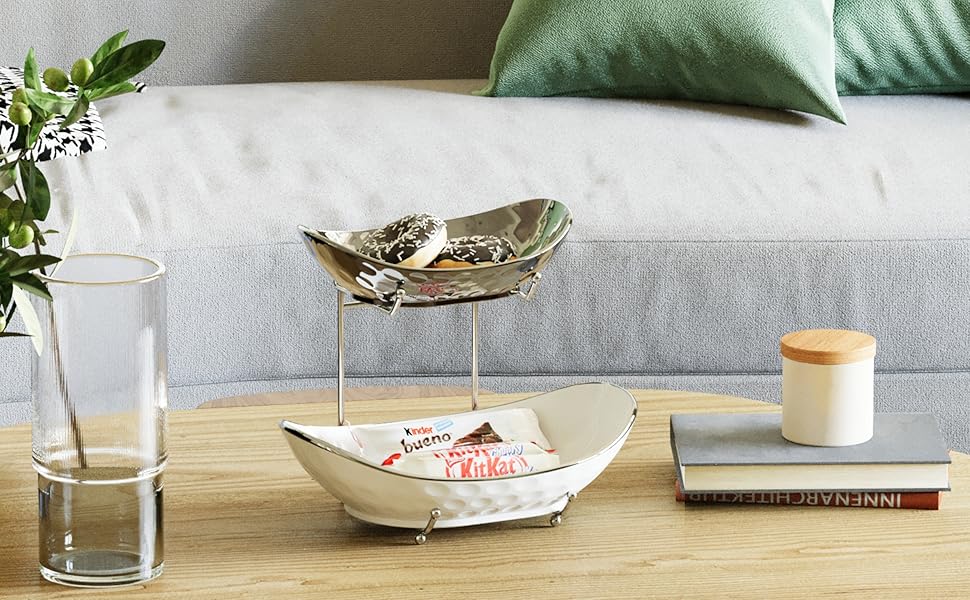 Набір підставок для фруктів та овочів Acliys, 3 яруси, кераміка, для кухні, сріблястий