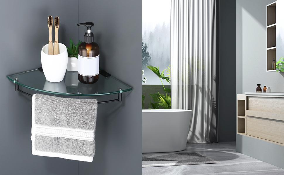 Скляна поличка для душу/ванної кімнати KES BGS101A--P - скляна поличка для душу, нержавіюча сталь SUS304, чорний колір