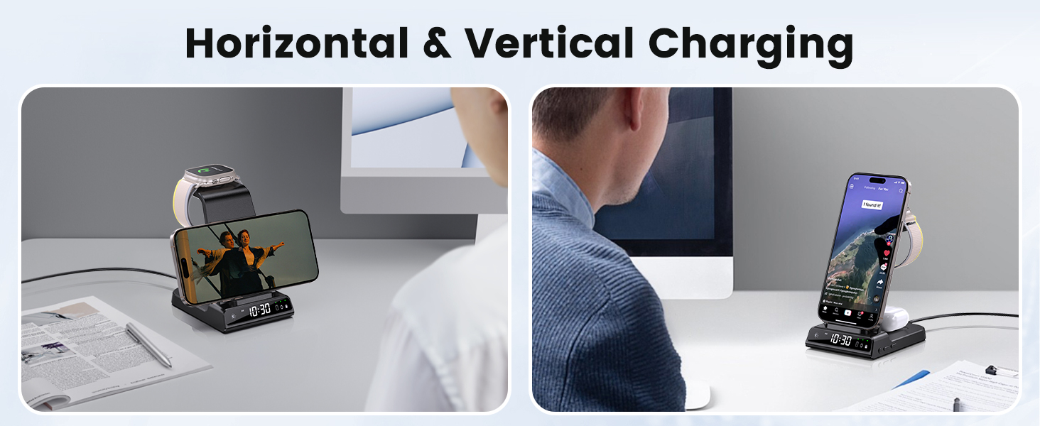 Зарядна станція 3-в-1 для Apple: iPhone 16/15/14, Apple Watch 10/9/8/7/6/SE та AirPods Pro/4. Бездротова зарядка