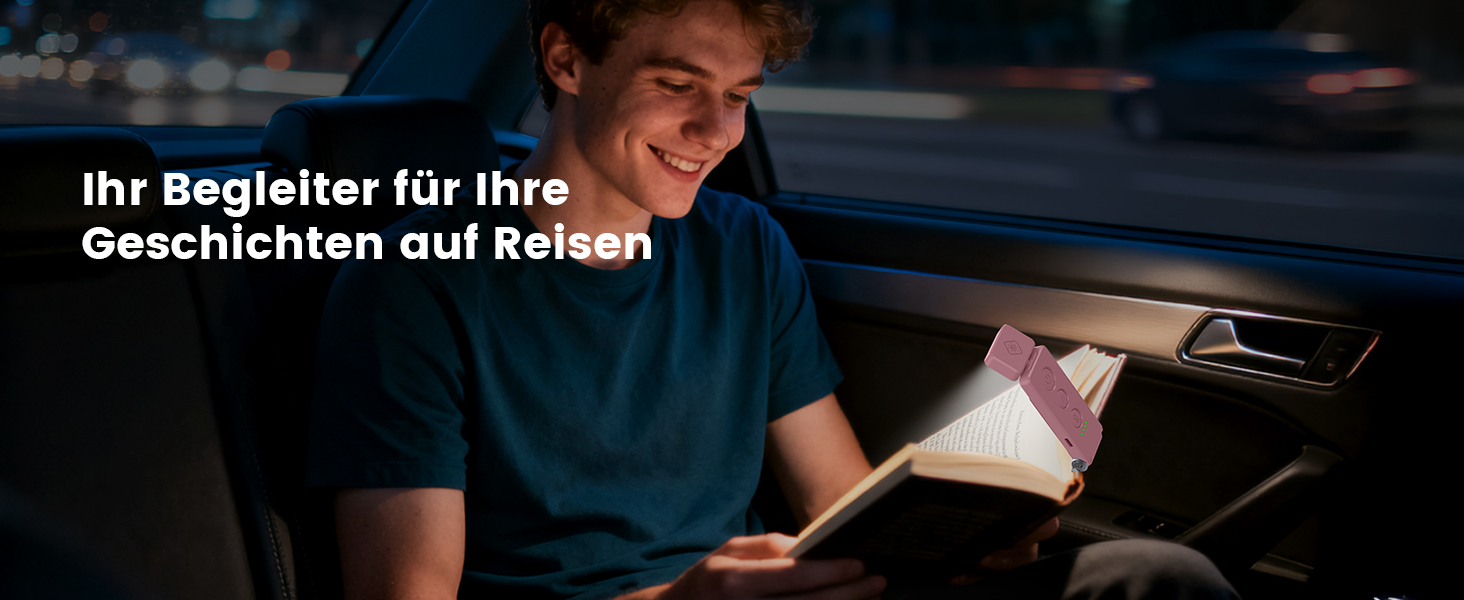 Світлодіодна кліпса для читання Glocusent 12 LED з затискачем, рожева: лампа для книги в ліжко, 5 кольорів, 5 рівнів яскравості, 100 годин роботи, для дітей та любителів читати