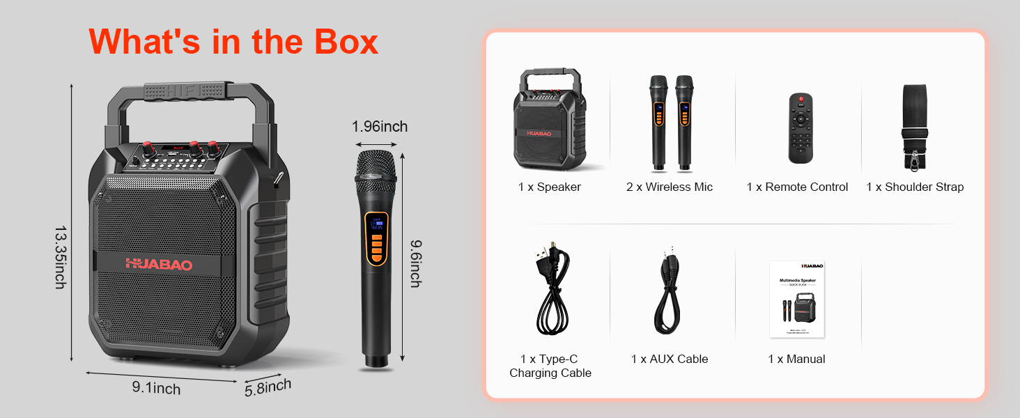 Портативна караоке-машина з Bluetooth, мікрофоном та підключенням TF/USB/FM/AUX для дому та вечірок (2 мікрофони)