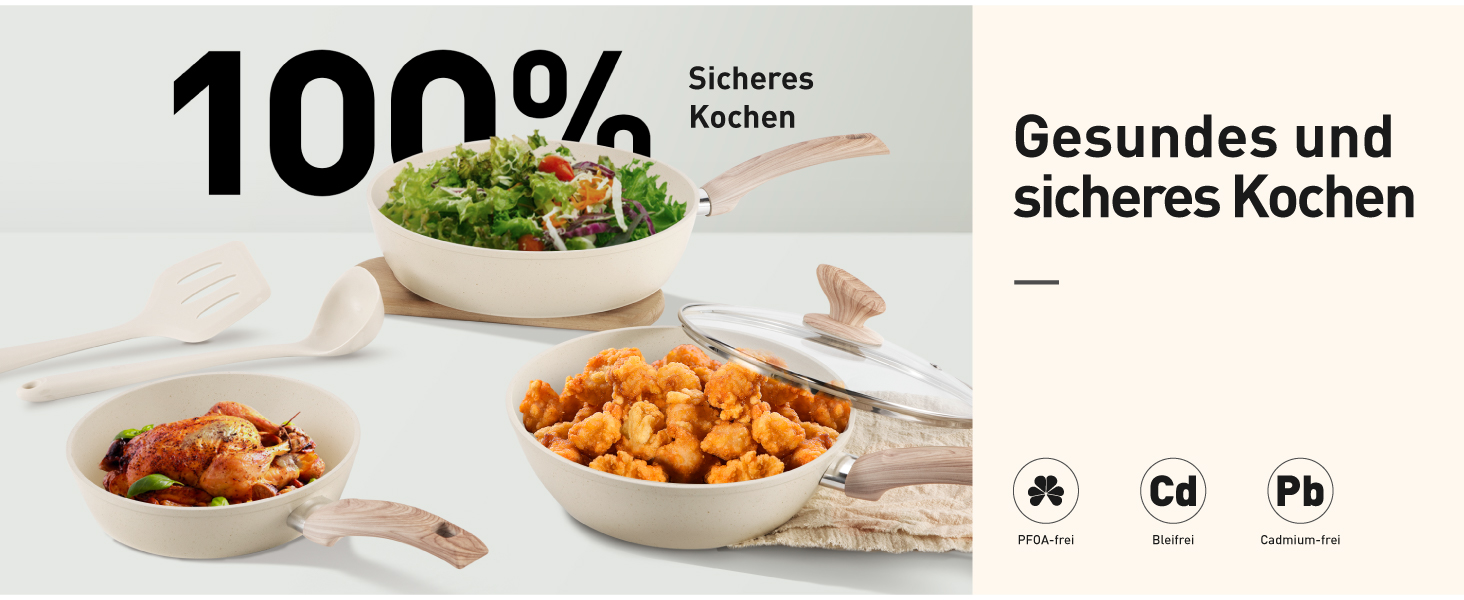 Набір посуду для індукції DishDelight, 12 предметів, гранітне антипригарне покриття, бежевий колір. Каструлі та сковороди з кришками.