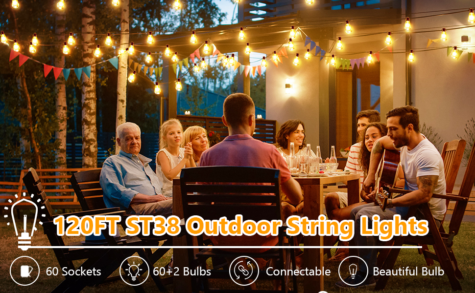 Льорочка з 50+2 LED-лампочками, 30 метрів, IP45, тепле світло, для саду, тераси, святкування, з пультом керування