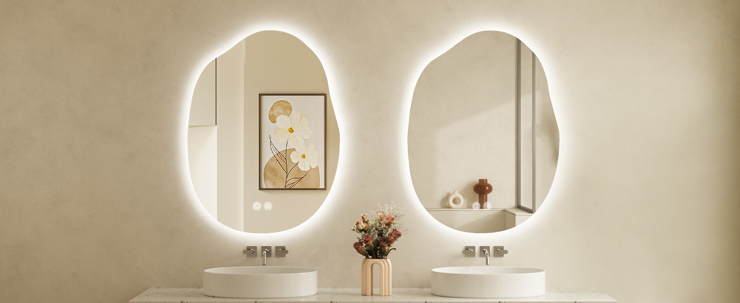 Дзеркало для ванної кімнати з підсвічуванням, арочне, без рами, 50x75 см. Антизапарник, сенсорне управління, регулювання яскравості, 3 кольори світла