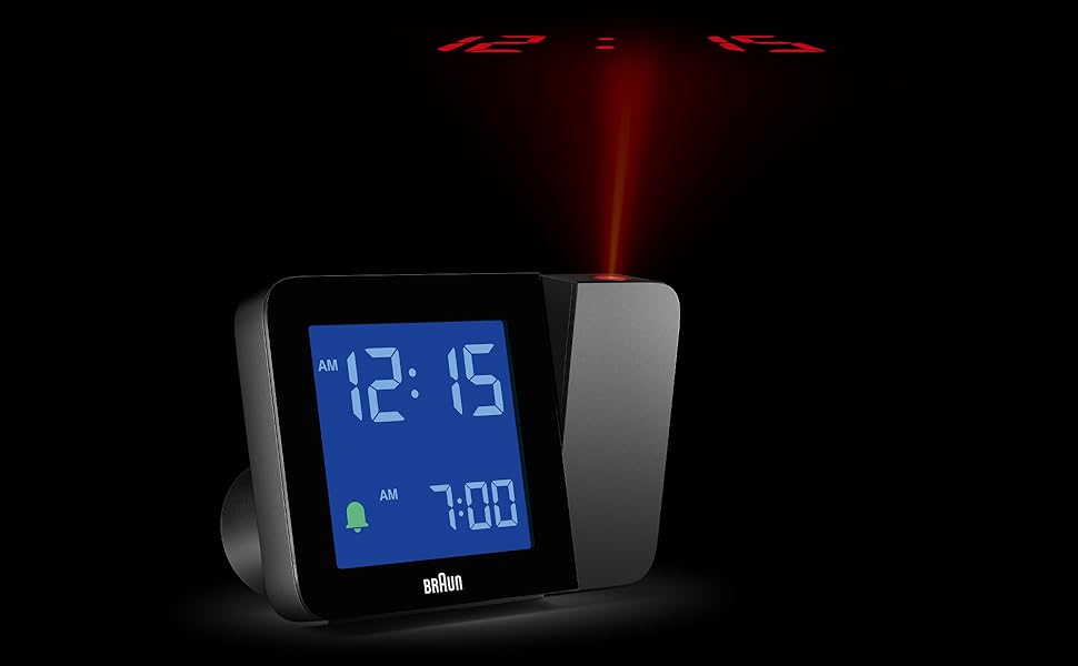 Проекційний радіо-годинник Braun BC15W-DCF з негативним LCD-дисплеєм, DCF, швидке налаштування та звуковий будильник, білий