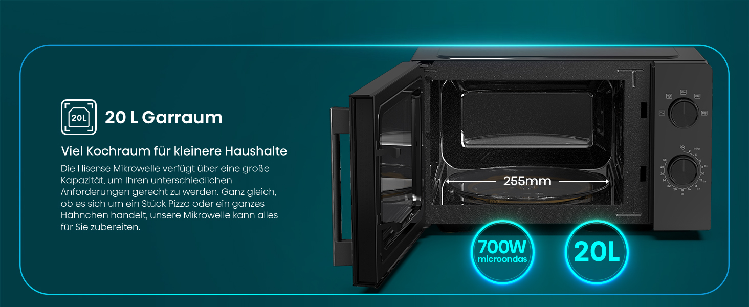 Мікрохвильова піч Hisense H20MOBS4HI 20 л з InverterTech, керамічним покриттям та дитячим блокуванням (чорний)