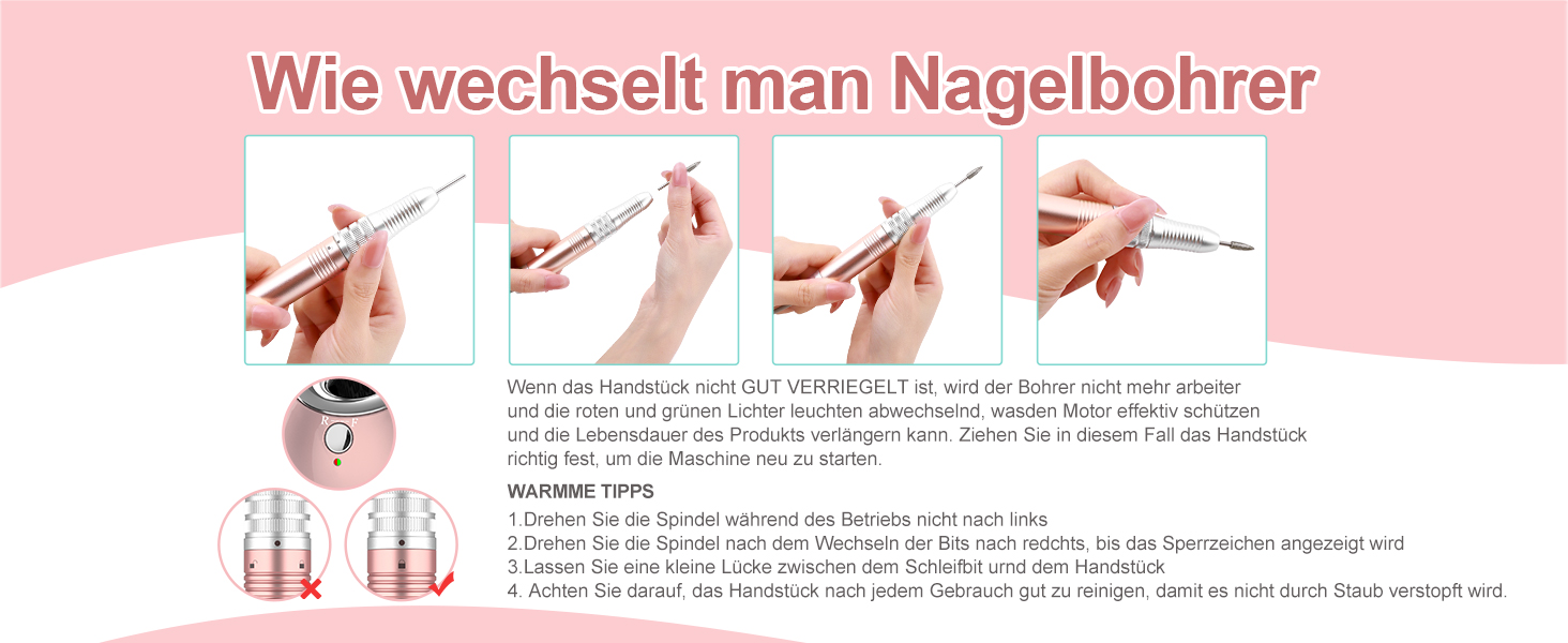 Електричний набір для манікюру та педикюру Delanie Nagelfräser 35000 U/Min 6 в 1 (рожеве золото, акумуляторний)
