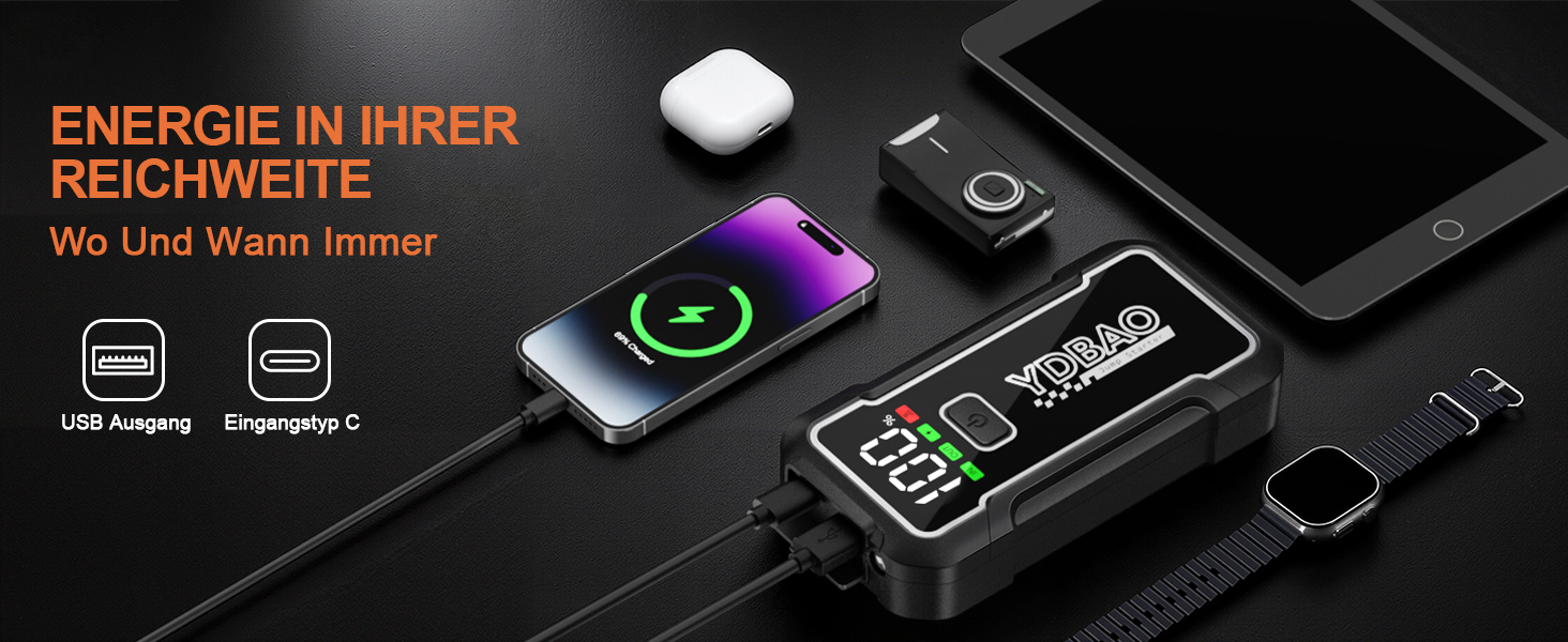 Бустер для автомобіля Starthilfe Powerbank 10000A для 12V авто, пусковий пристрій 9188DE