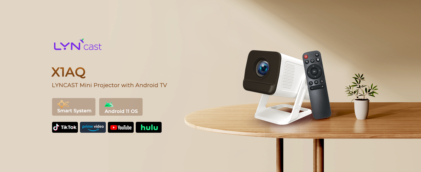 Портативний проєктор LYNCAST з Wi-Fi та Bluetooth, Android 11, 1080P/4K, поворотний на 180°, для домашнього кінотеатру та на відкритому повітрі (VisualCube 300 White)