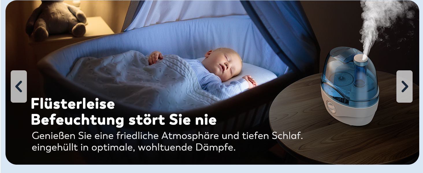 Зволожувач повітря 2.2L для спальні з обертовою насадкою 360°, тихий 28dB, автовимкнення, до 24 годин роботи, легкий у чищенні, для кімнати, дитячої кімнати, рослин