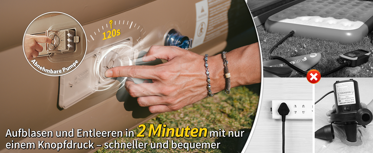 Надувний матрац Naturehike для кемпінгу та дому (190x100x45 см), самонадувний, з акумуляторним насосом, для 1 особи, коричневий