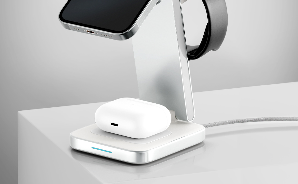 TEGLER 3-в-1 MagSafe зарядний пристрій: алюмінієва зарядна станція для iPhone, Apple Watch та AirPods, з адаптером 20W та USB-C кабелем