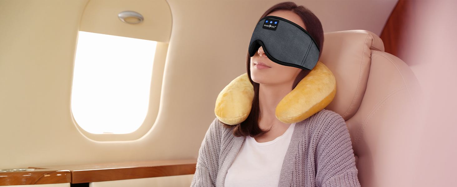 Маска для сну Musicozy з навушниками | Bluetooth 5.4, блокування світла, для подорожей, преміум-якість | Подарунок для чоловіків та жінок (Сірий)