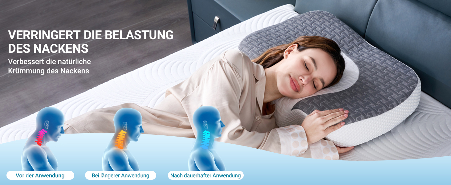 Ортопедична подушка Elviros з Memory Foam для шиї та спини. Подушка від болю в шиї, для сну на боці та на животі. Біла, 59x40.5x12.5/14.5 см