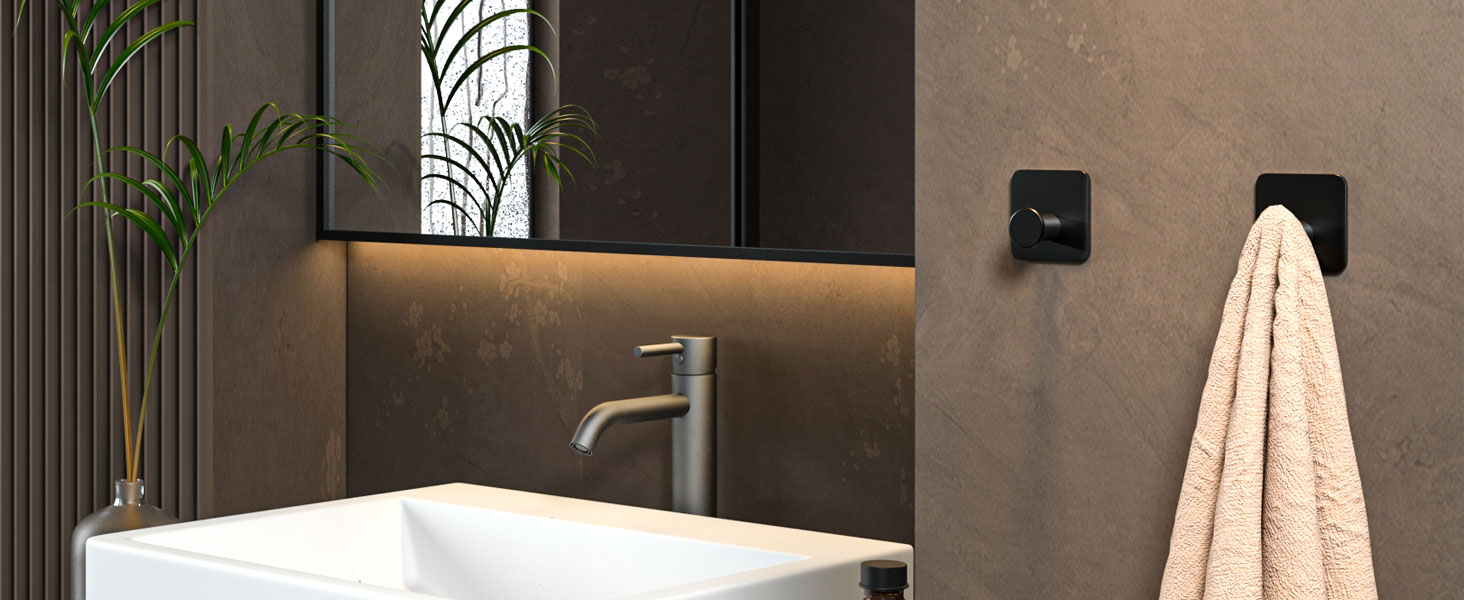 Набір гачків для рушників 4smile - 5 шт. без свердління, чорний колір, для ванної кімнати, самоклеючі, extra-strong, з 3M-клейкими панелями